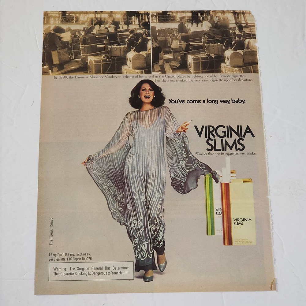 Vintage Print Ad Virginia Slims cigarettes fancy dress brunette 1970s clipping